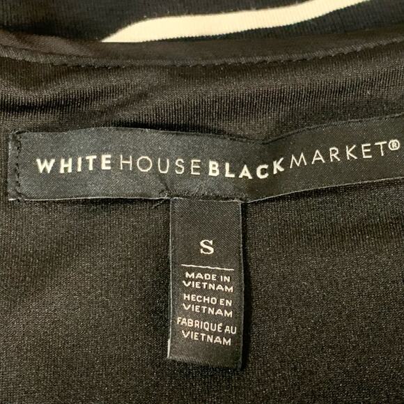 White House Black Market Sz S Ruched Sheath Dress Purple Black Striped Stretch - Picture 10 of 11